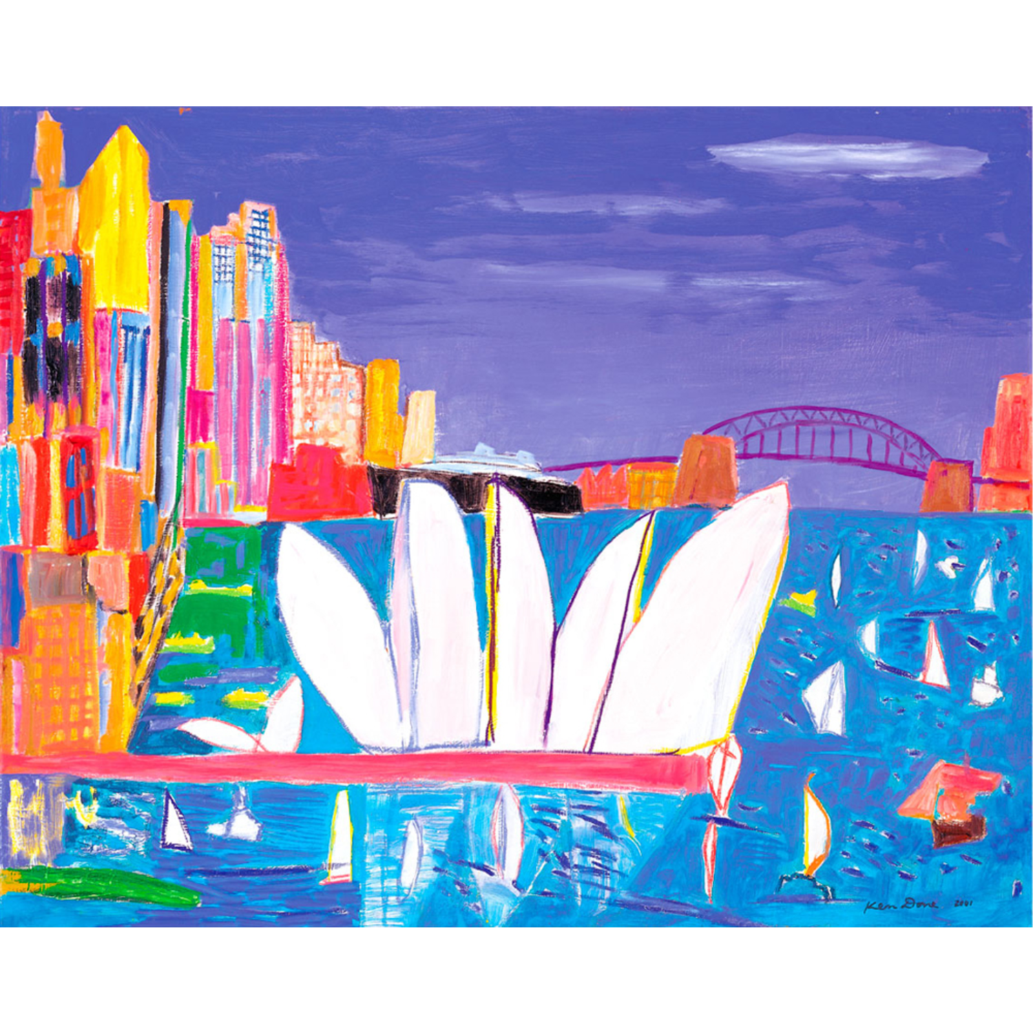 ケン・ドーンの絵画作品　タイトルは、Sydney Harbour, turquoise sea, black liner, 2006